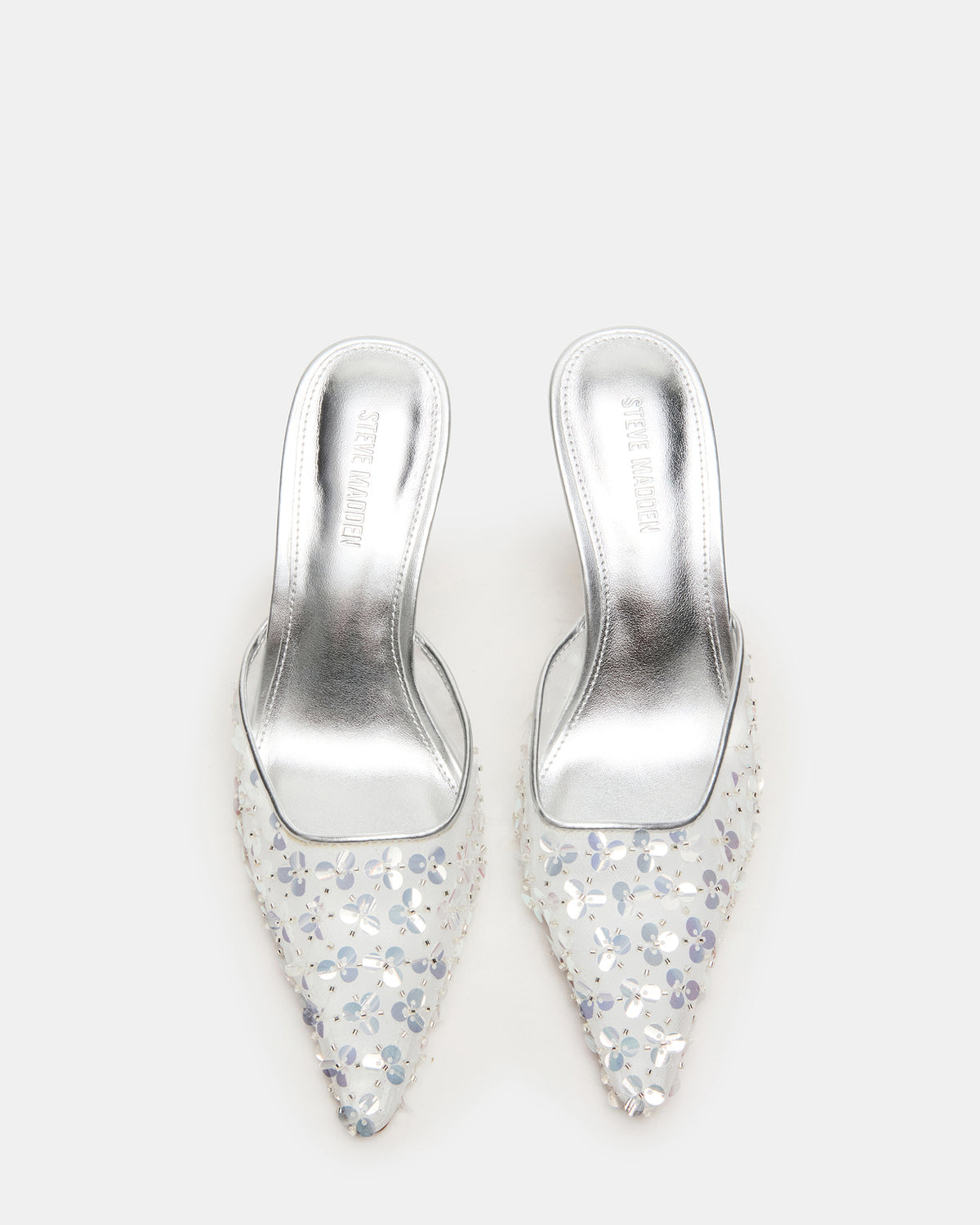 Steve Madden ALEXI Sequin Silver Pointed-Toe Mule Women's Heel