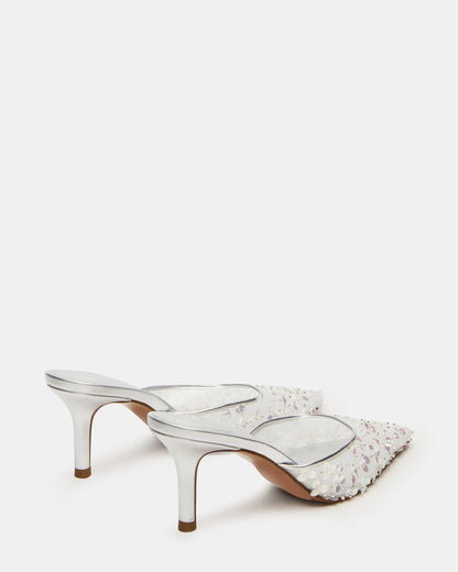 Steve Madden ALEXI Sequin Silver Pointed-Toe Mule Women's Heel