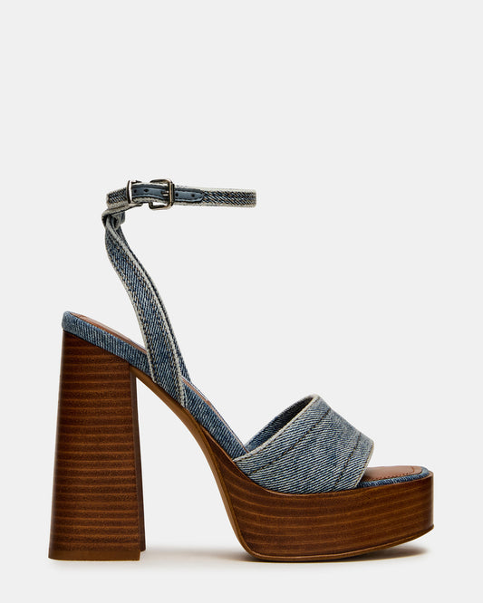 Steve Madden FLORIA Denim Square-Toe Block Heel Platform Women's Heel