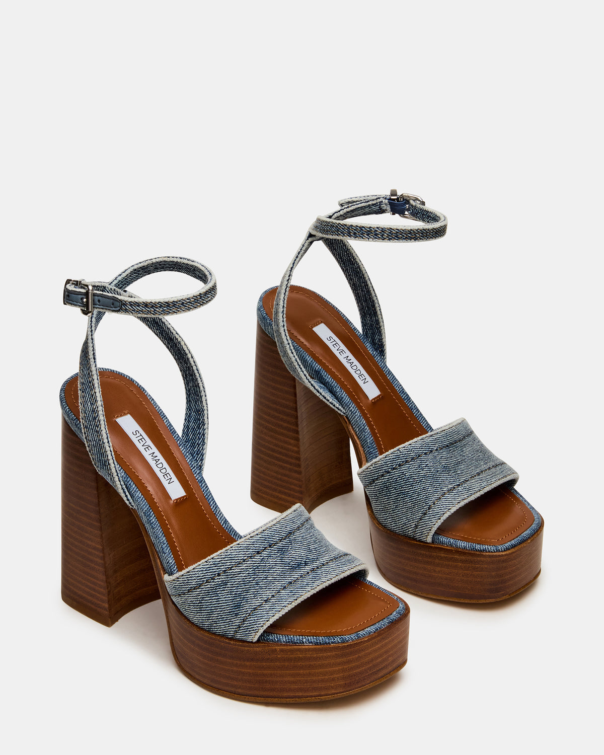 Steve Madden FLORIA Denim Square-Toe Block Heel Platform Women's Heel