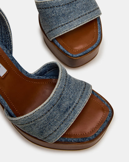 Steve Madden FLORIA Denim Square-Toe Block Heel Platform Women's Heel
