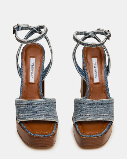 Steve Madden FLORIA Denim Square-Toe Block Heel Platform Women's Heel