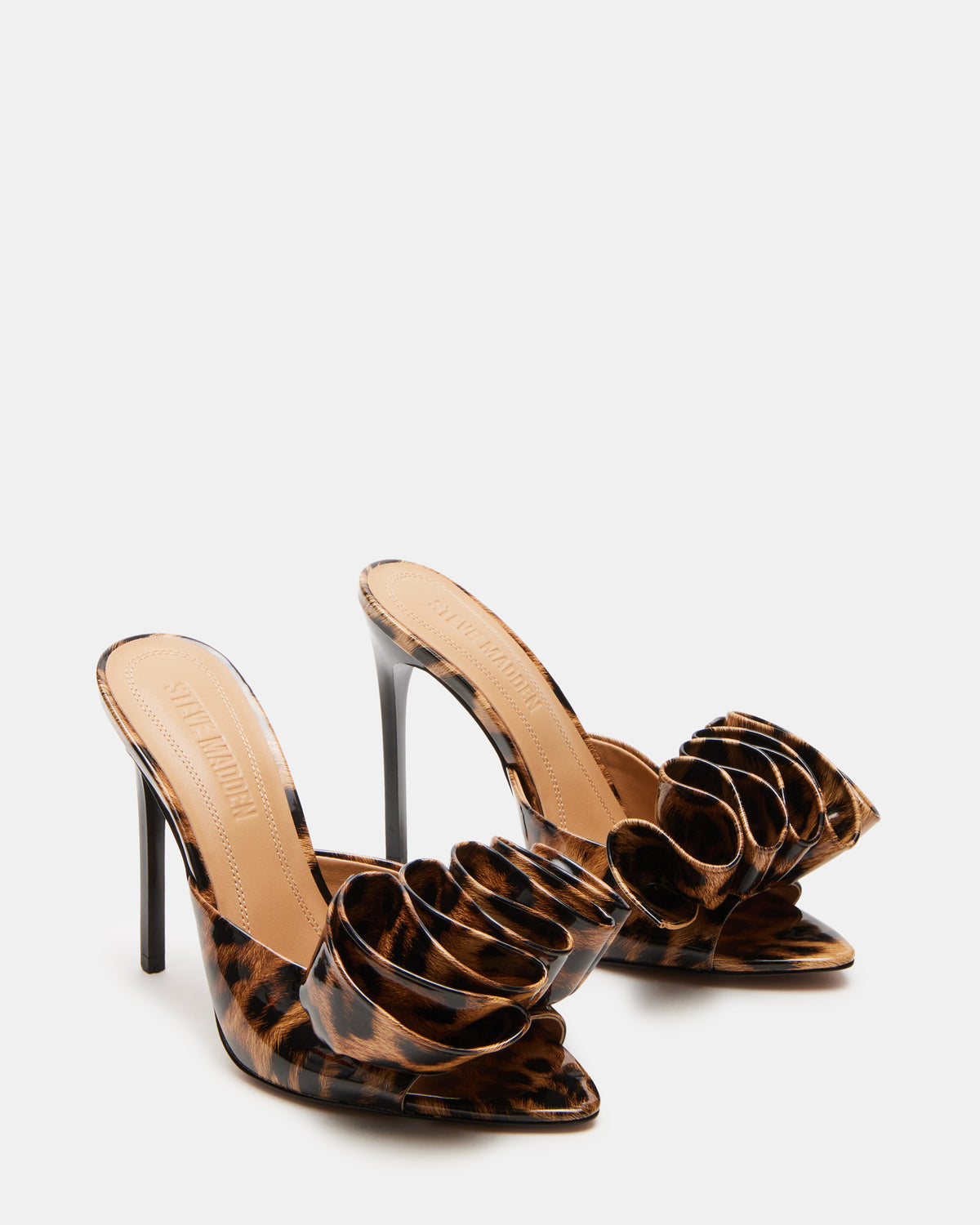 Steve Madden AFFINITY Leopard Patent Women's Multi Pointed-Toe Stiletto Mule Heel