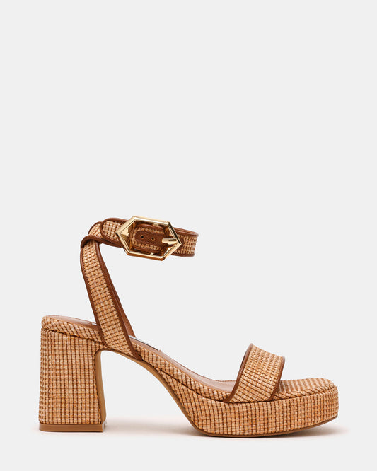 Steve Madden ELIDA Raffia Ankle Strap Platform Women's Block Heel