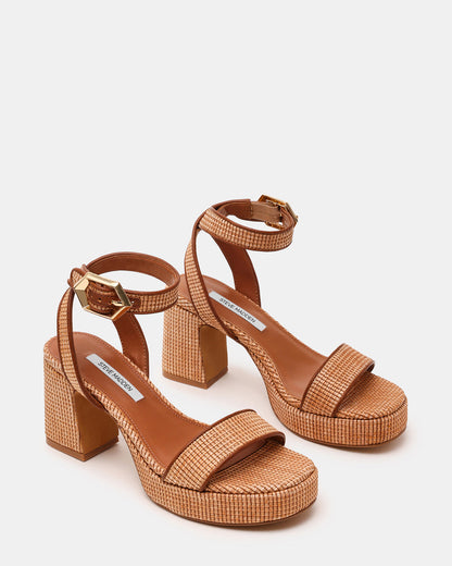 Steve Madden ELIDA Raffia Ankle Strap Platform Women's Block Heel