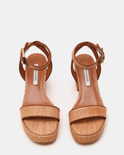 Steve Madden ELIDA Raffia Ankle Strap Platform Women's Block Heel