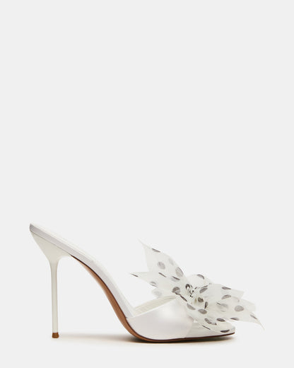 Steve Madden DAVINA Tulle White/Black Polka Dot Rounded Open-Toe Mule Stiletto Women's Heel