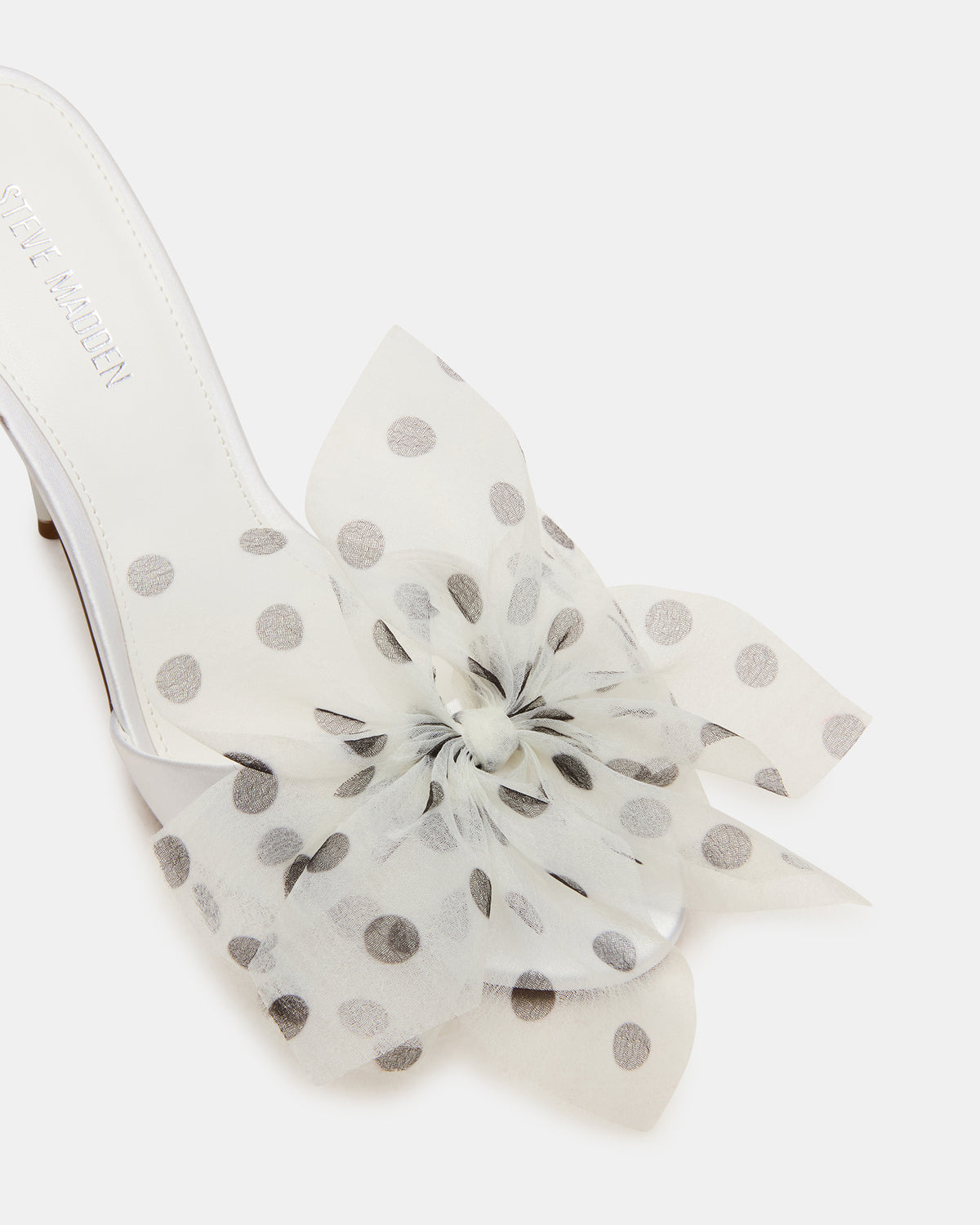 Steve Madden DAVINA Tulle White/Black Polka Dot Rounded Open-Toe Mule Stiletto Women's Heel