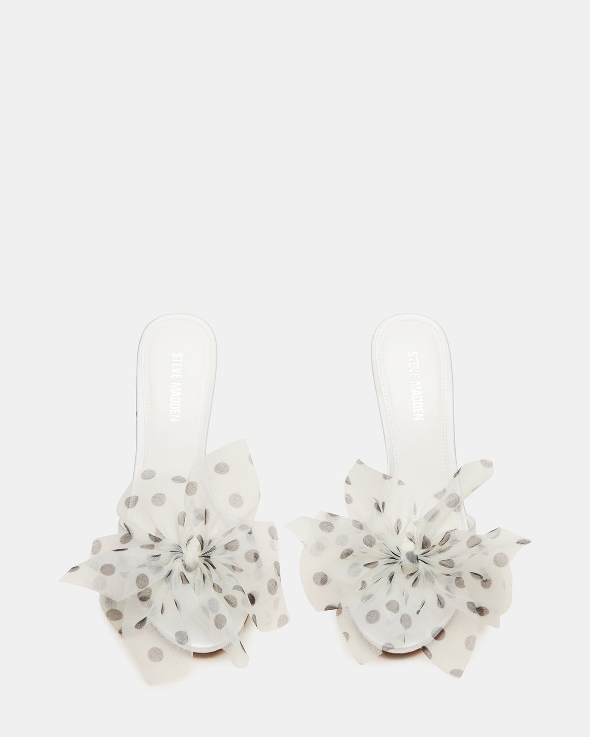 Steve Madden DAVINA Tulle White/Black Polka Dot Rounded Open-Toe Mule Stiletto Women's Heel
