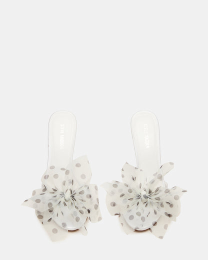 Steve Madden DAVINA Tulle White/Black Polka Dot Rounded Open-Toe Mule Stiletto Women's Heel