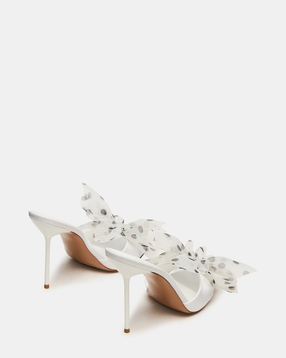 Steve Madden DAVINA Tulle White/Black Polka Dot Rounded Open-Toe Mule Stiletto Women's Heel