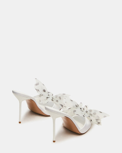 Steve Madden DAVINA Tulle White/Black Polka Dot Rounded Open-Toe Mule Stiletto Women's Heel