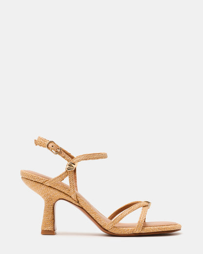 Steve Madden POSY Raffia Gold-Detail Strappy Square-Toe Women's Heel