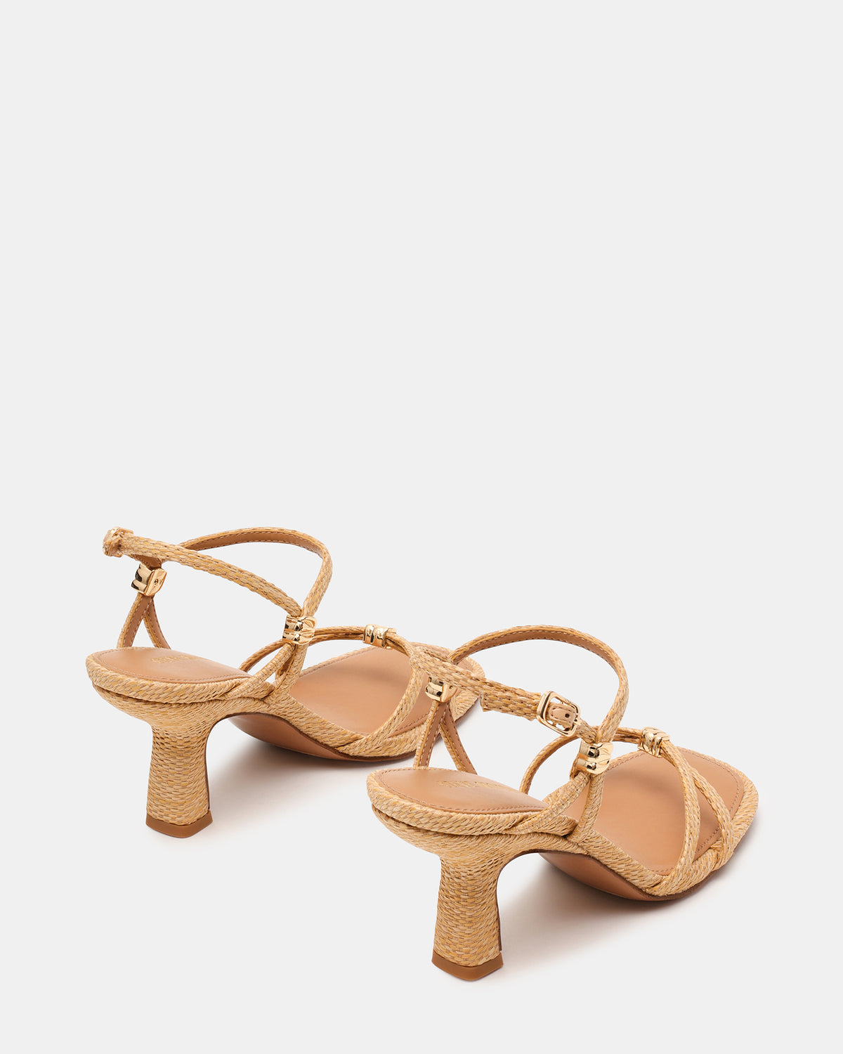 Steve Madden POSY Raffia Gold-Detail Strappy Square-Toe Women's Heel