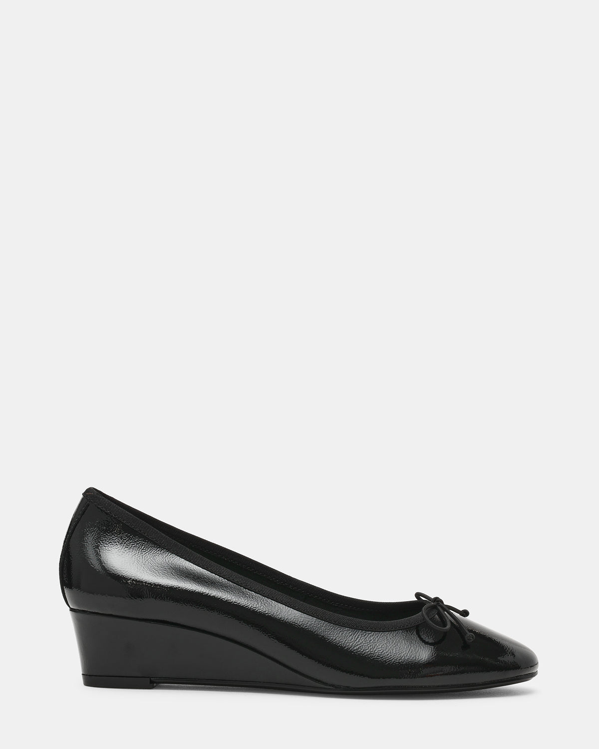 Steve Madden KLUTZY Black Patent Ballet Wedge Bow Round-Toe Women's Heel