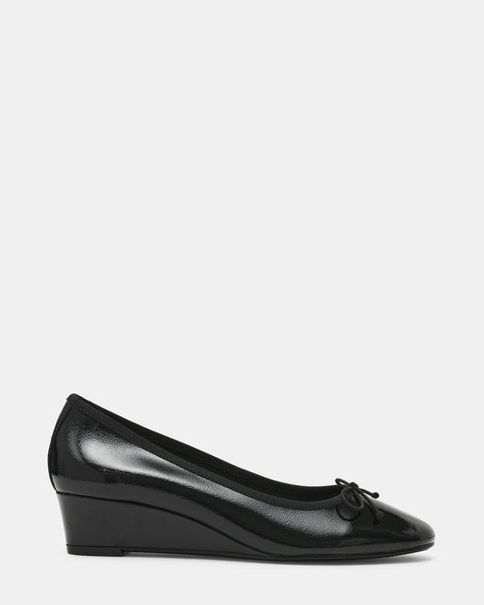 Steve Madden KLUTZY Black Patent Ballet Wedge Bow Round-Toe Women's Heel