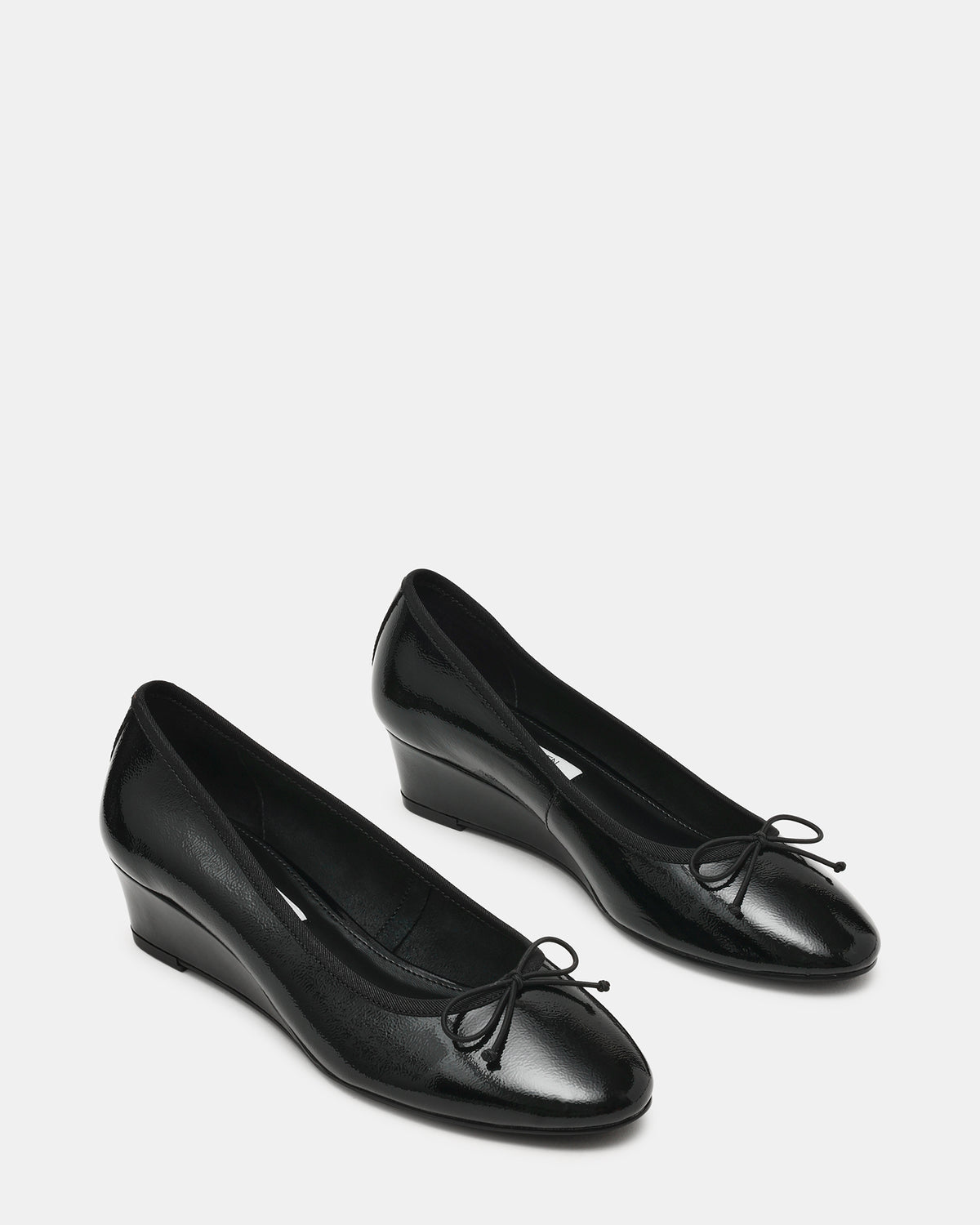 Steve Madden KLUTZY Black Patent Ballet Wedge Bow Round-Toe Women's Heel