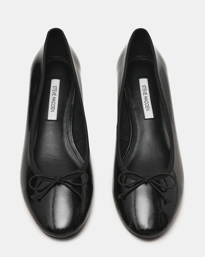 Steve Madden KLUTZY Black Patent Ballet Wedge Bow Round-Toe Women's Heel