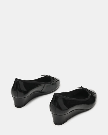 Steve Madden KLUTZY Black Patent Ballet Wedge Bow Round-Toe Women's Heel