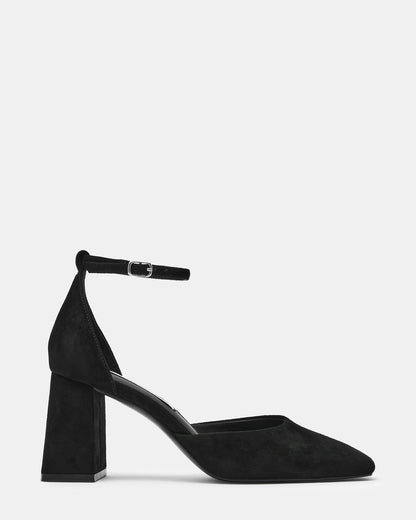 Steve Madden HARTLYN Black Suede Square-Toe Block Heel Ankle Strap Women's Heel