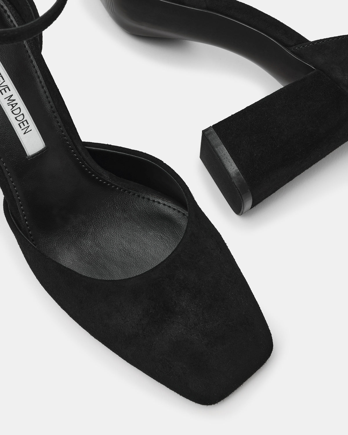 Steve Madden HARTLYN Black Suede Square-Toe Block Heel Ankle Strap Women's Heel