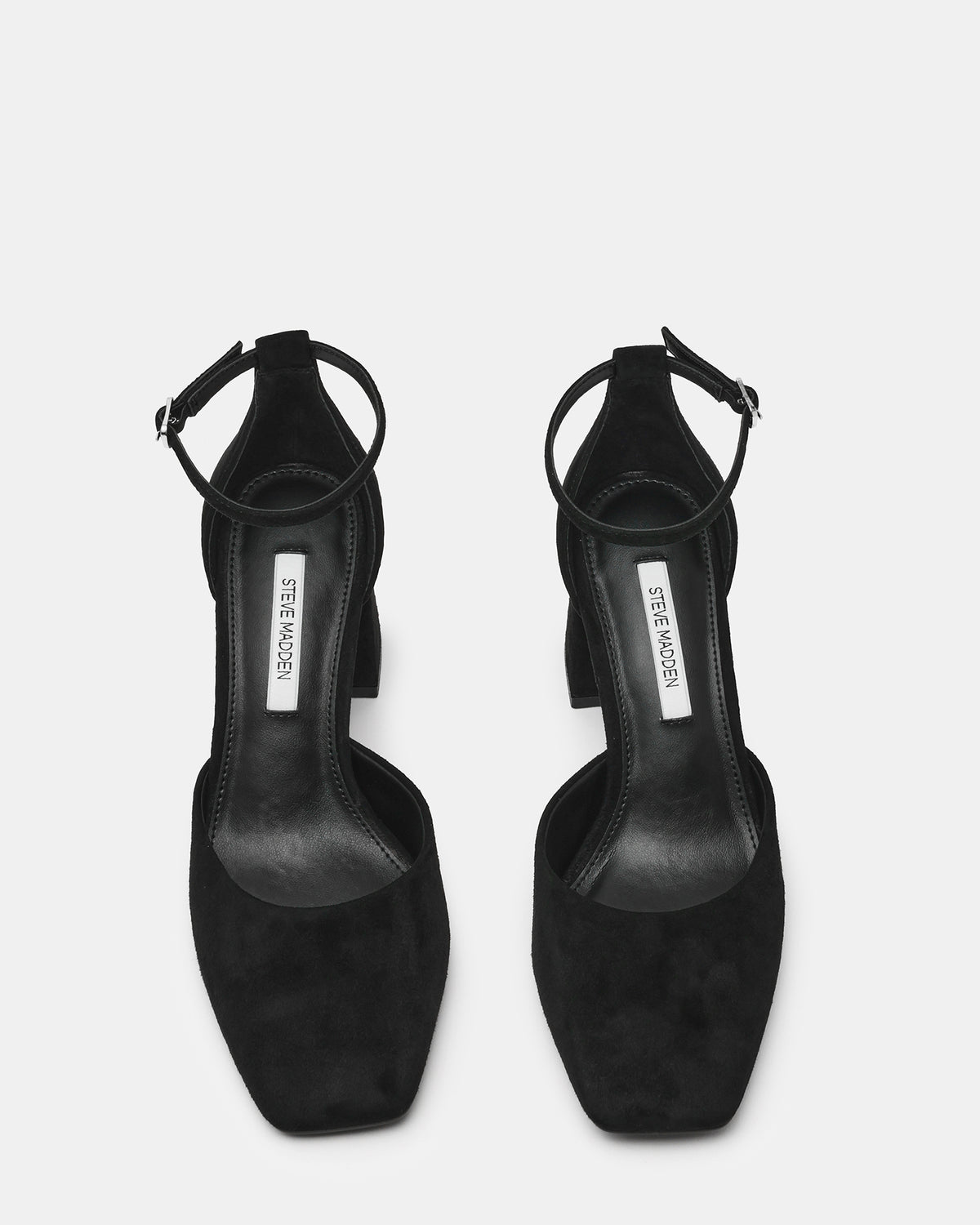 Steve Madden HARTLYN Black Suede Square-Toe Block Heel Ankle Strap Women's Heel