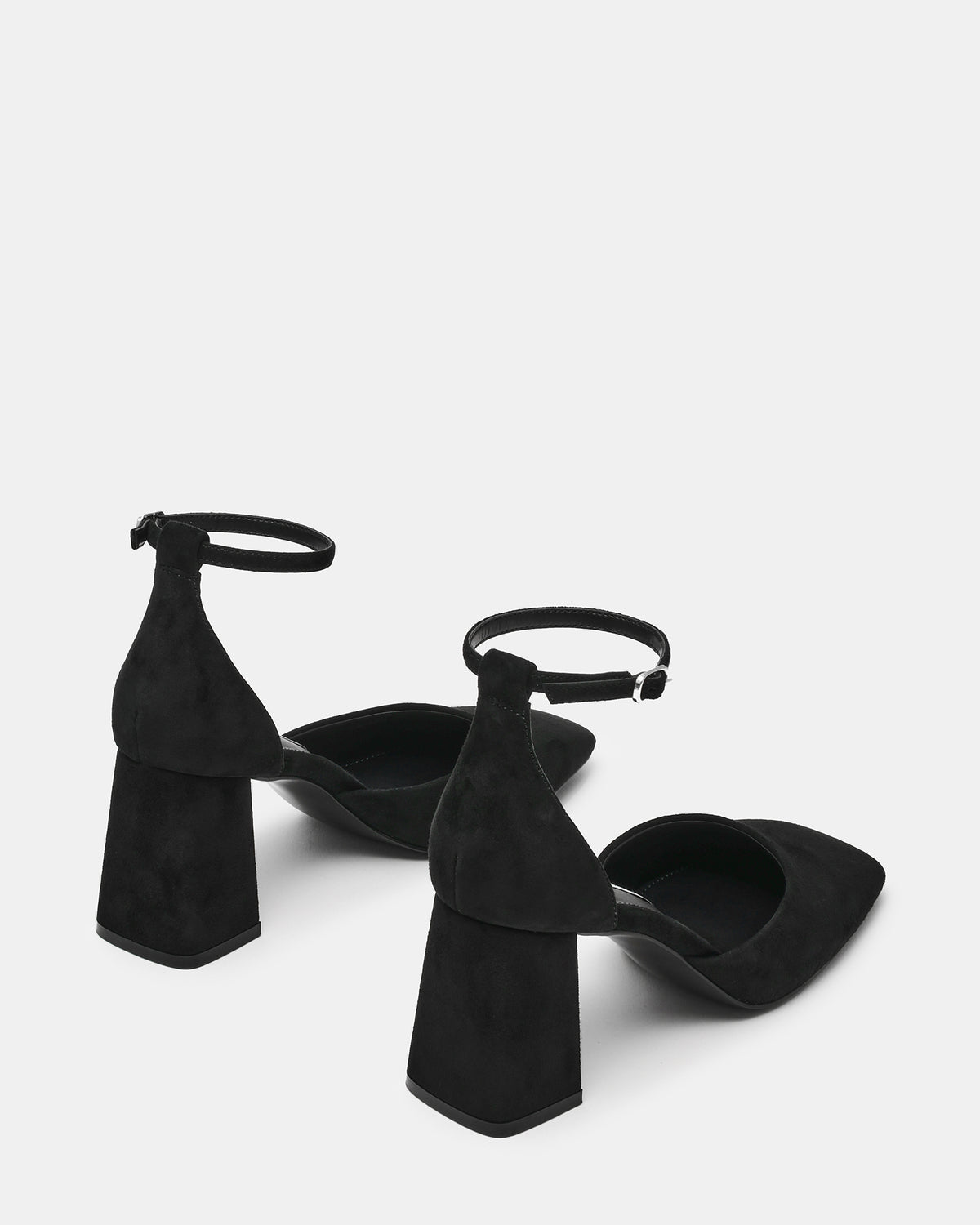 Steve Madden HARTLYN Black Suede Square-Toe Block Heel Ankle Strap Women's Heel