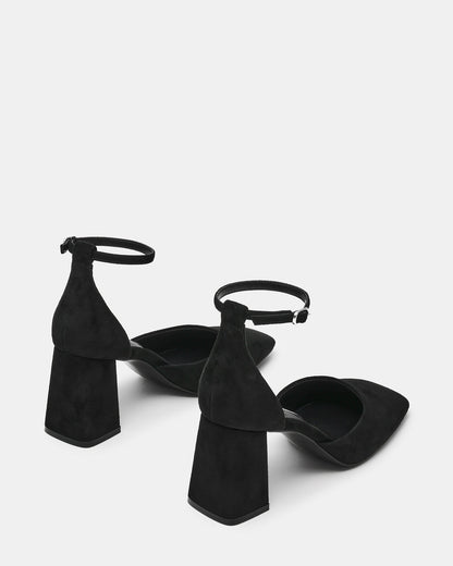 Steve Madden HARTLYN Black Suede Square-Toe Block Heel Ankle Strap Women's Heel
