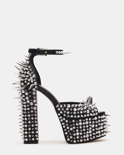 Steve Madden PUNK Black Platform Moto Block Heel Women's Heel