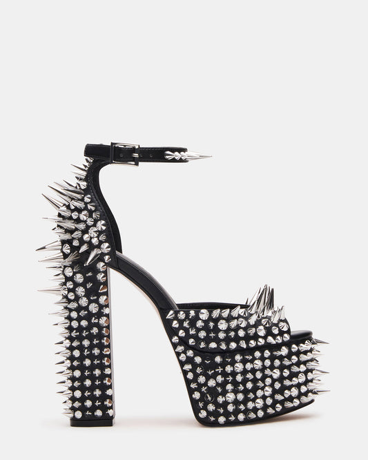 Steve Madden PUNK Black Platform Moto Block Heel Women's Heel