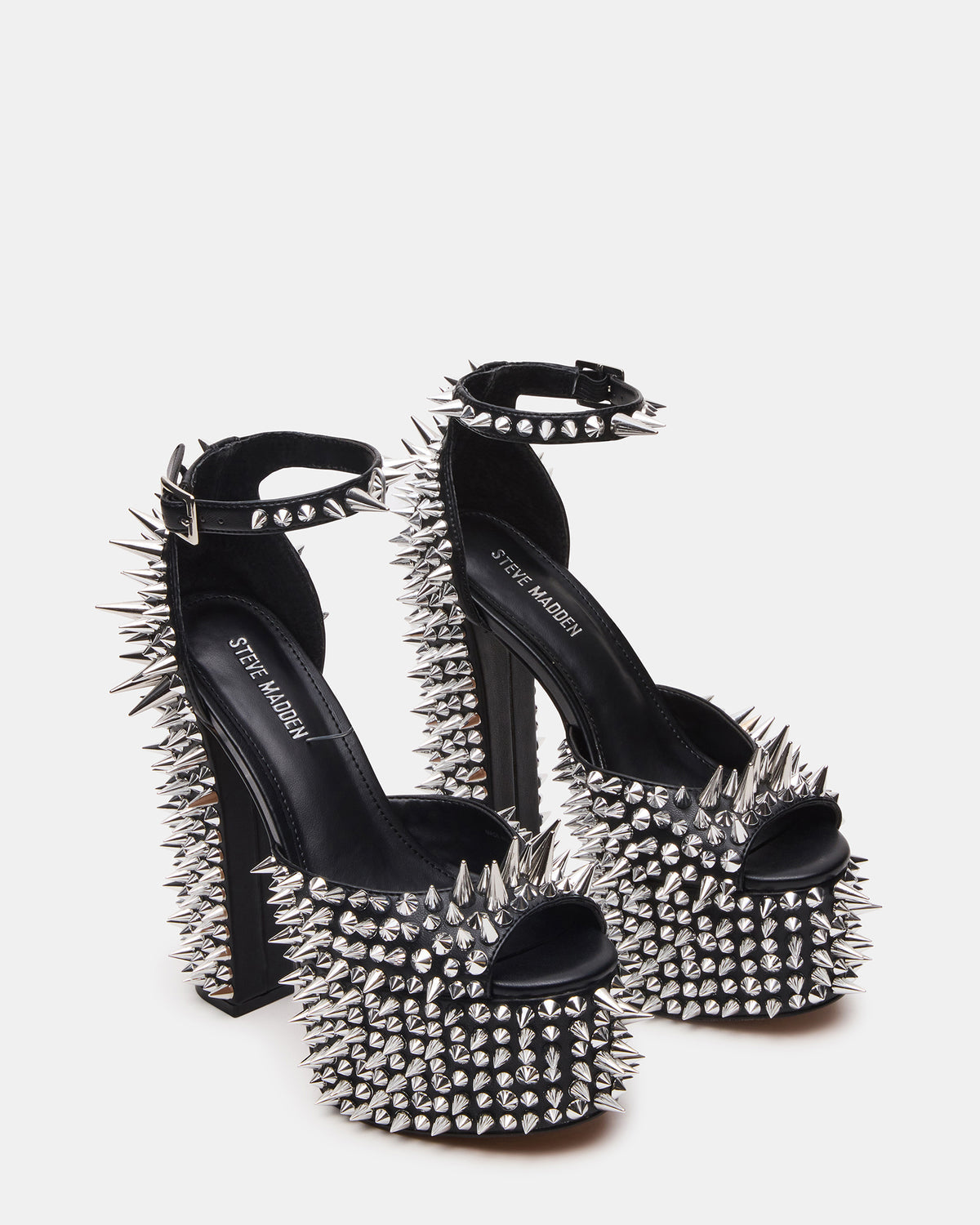Steve Madden PUNK Black Platform Moto Block Heel Women's Heel