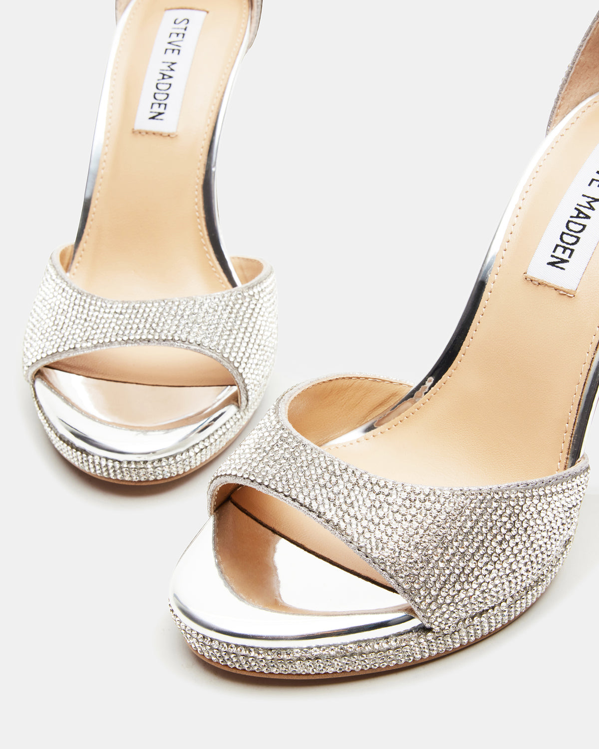 Steve Madden WILEY Silver Rhinestones Open Toe Stiletto Heel | Women's Heels
