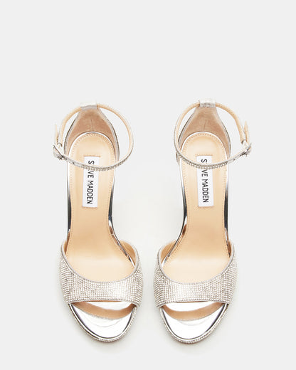 Steve Madden WILEY Silver Rhinestones Open Toe Stiletto Heel | Women's Heels
