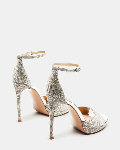 Steve Madden WILEY Silver Rhinestones Open Toe Stiletto Heel | Women's Heels