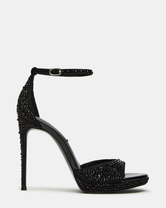 Steve Madden WILEY Black Rhinestone Women's Open Toe Stiletto Heel