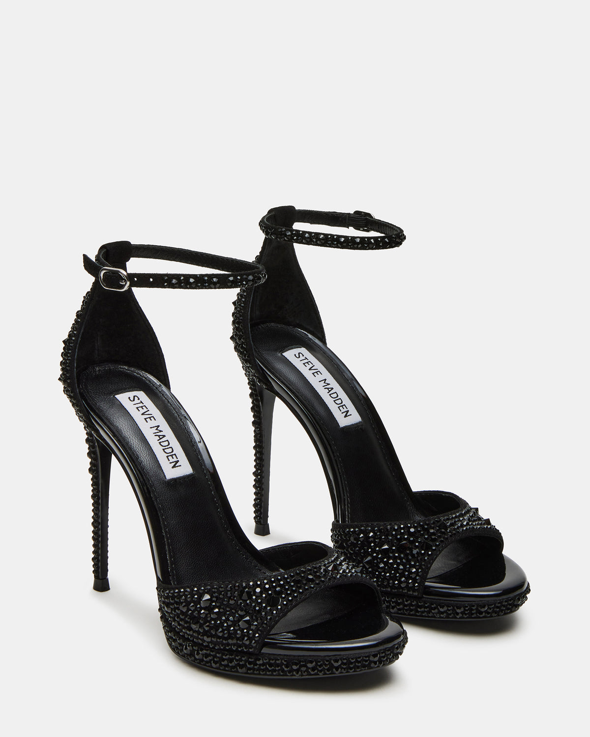 Steve Madden WILEY Black Rhinestone Women's Open Toe Stiletto Heel