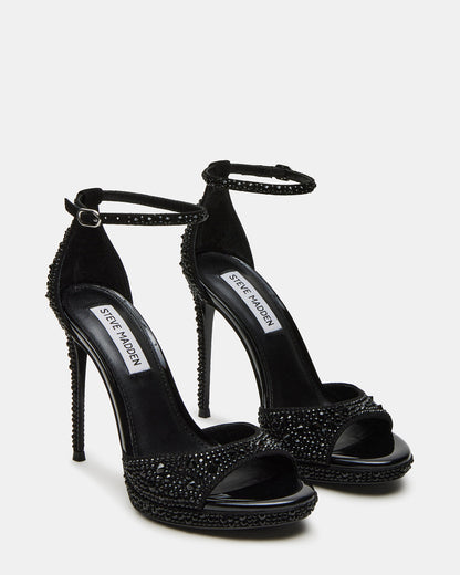 Steve Madden WILEY Black Rhinestone Women's Open Toe Stiletto Heel