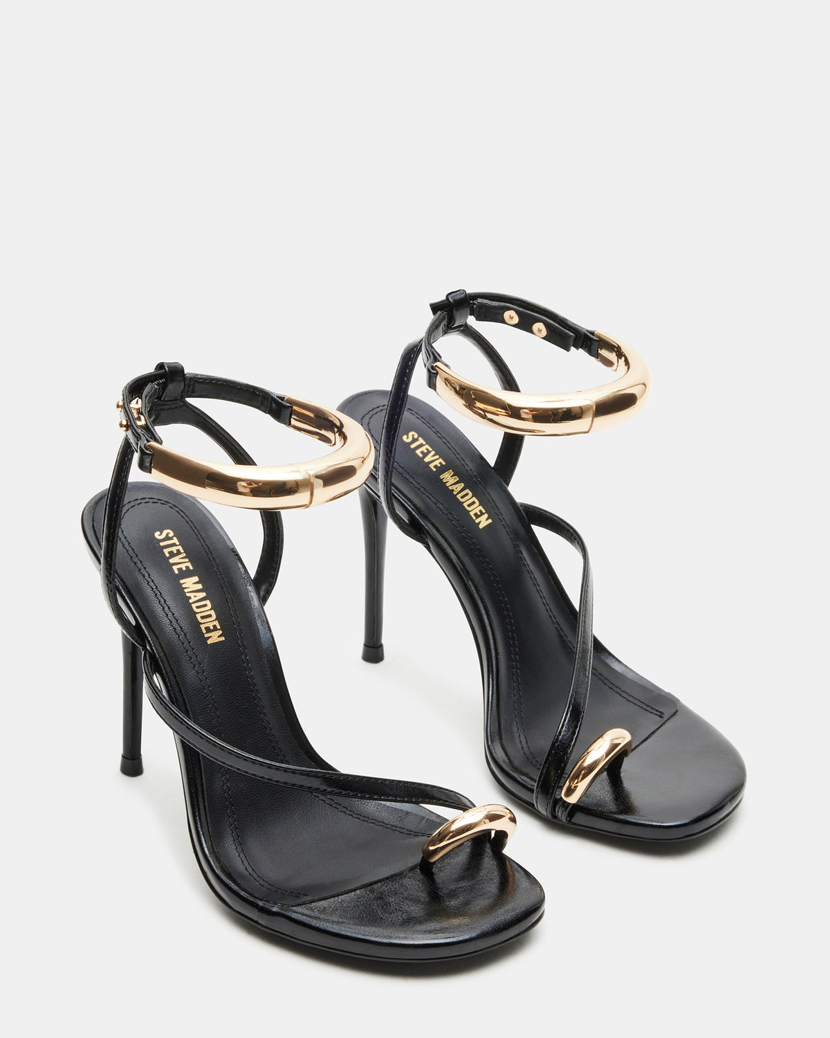Steve Madden TIA Black Strappy Open-Toe Stiletto Women's Heel