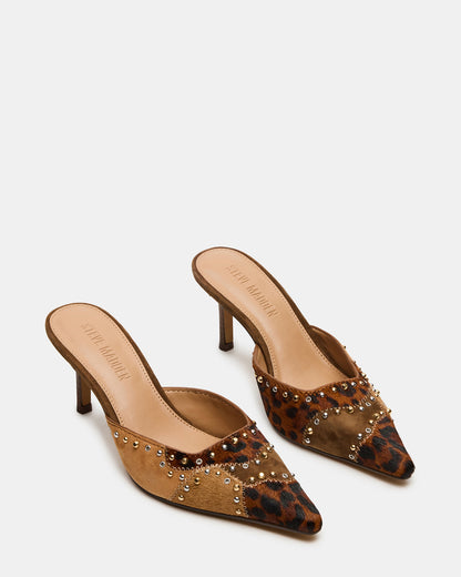Steve Madden ALEXI Leopard Multi Studs Pointed-Toe Mule Women's Heel