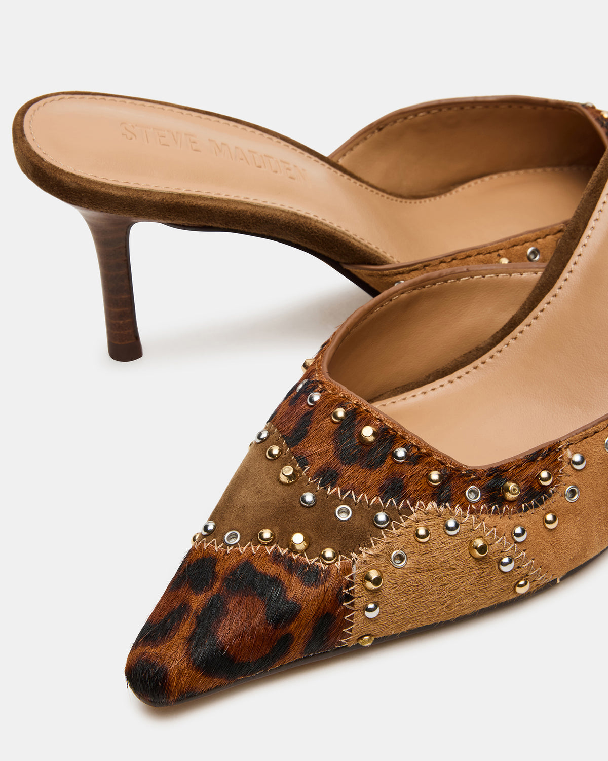 Steve Madden ALEXI Leopard Multi Studs Pointed-Toe Mule Women's Heel