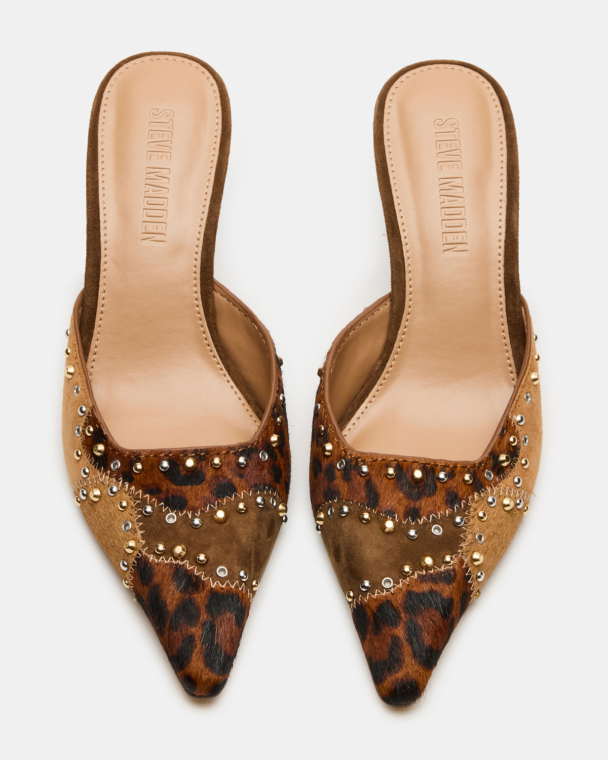 Steve Madden ALEXI Leopard Multi Studs Pointed-Toe Mule Women's Heel