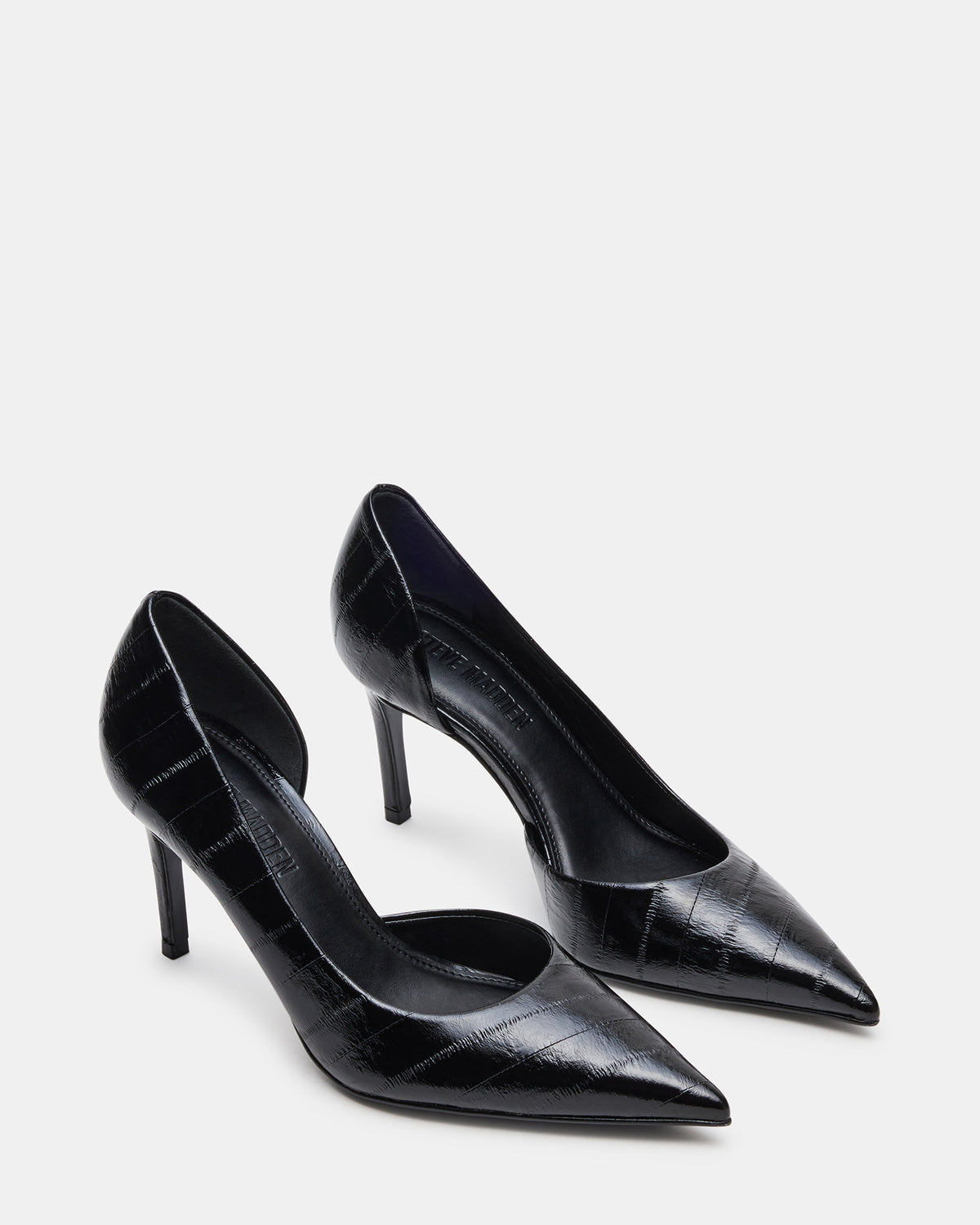 Steve Madden NULA Black Eel Pointed-Toe Stiletto Pump Women's Heel