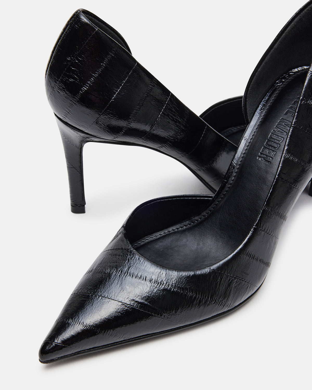 Steve Madden NULA Black Eel Pointed-Toe Stiletto Pump Women's Heel