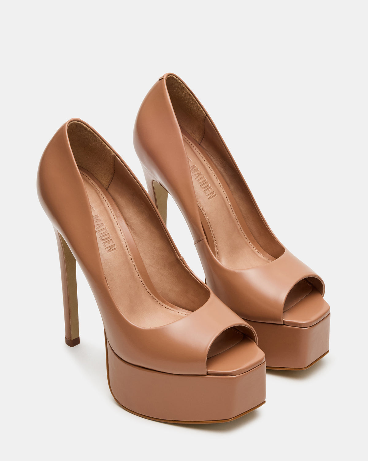 Steve Madden IVES Blush Box Leather Platform Square-Toe Stiletto Women's Heel