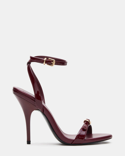 Steve Madden FOXX Burgundy Patent Strappy Stiletto Open-Toe Women's Heel
