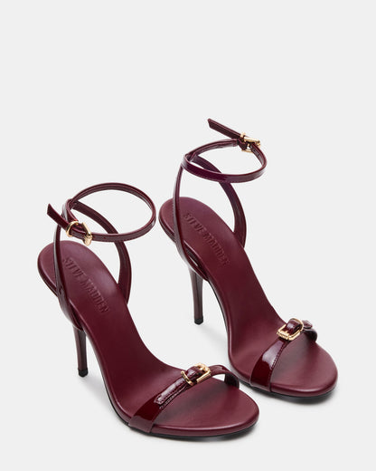 Steve Madden FOXX Burgundy Patent Strappy Stiletto Open-Toe Women's Heel