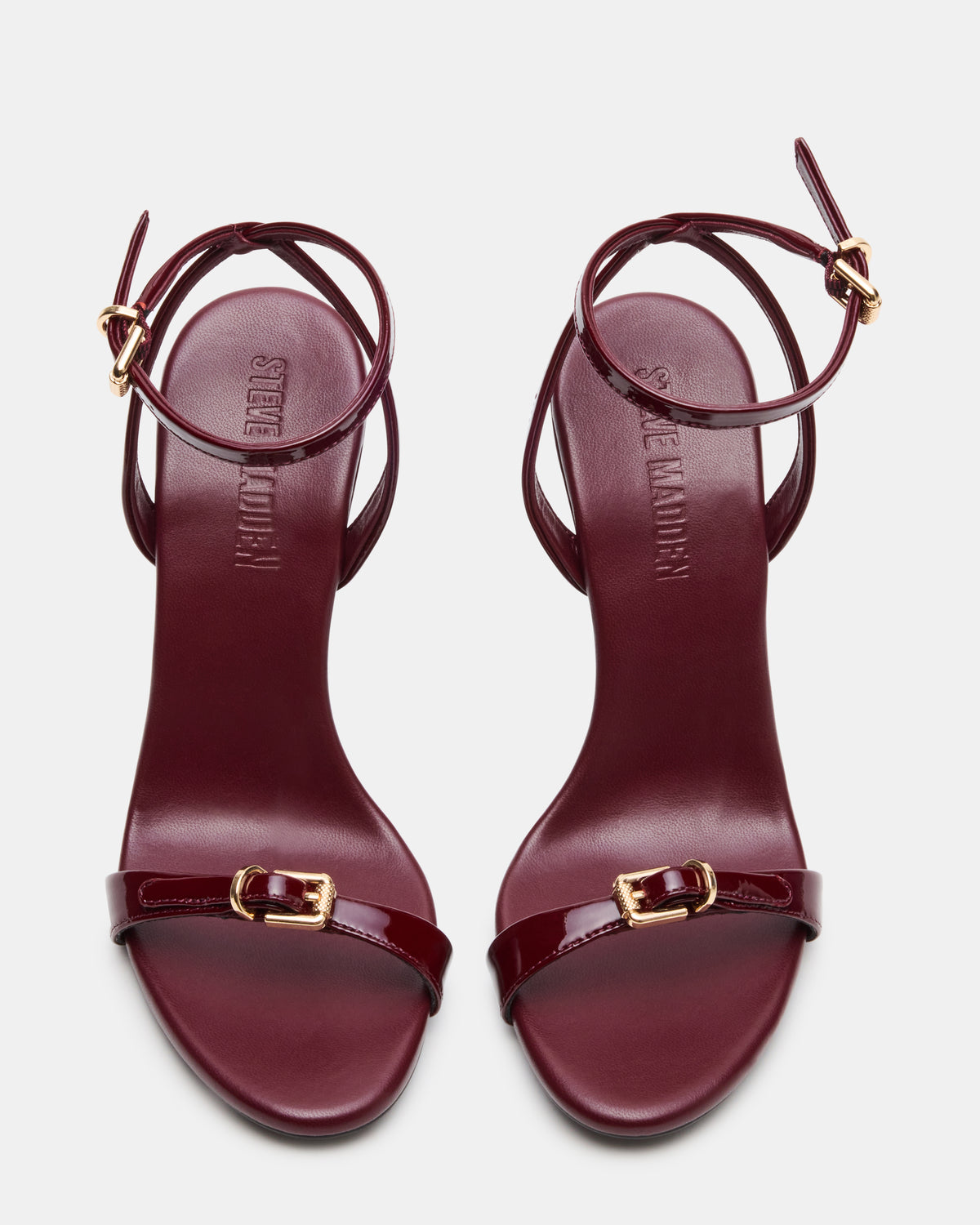 Steve Madden FOXX Burgundy Patent Strappy Stiletto Open-Toe Women's Heel