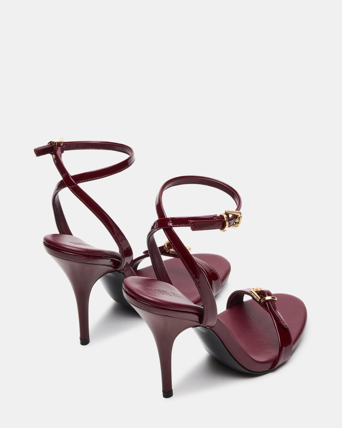Steve Madden FOXX Burgundy Patent Strappy Stiletto Open-Toe Women's Heel