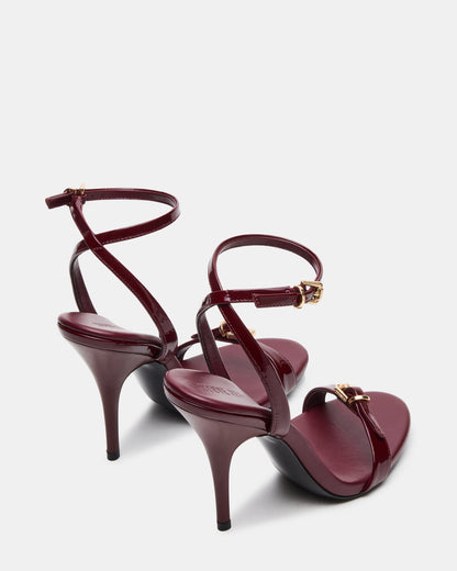 Steve Madden FOXX Burgundy Patent Strappy Stiletto Open-Toe Women's Heel