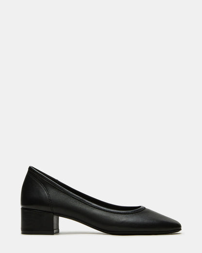 Steve Madden MOLLIE Black Leather Ballet Block Heels